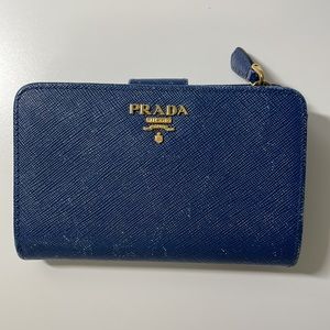 Prada Saffiano Small French Wallet -Blue